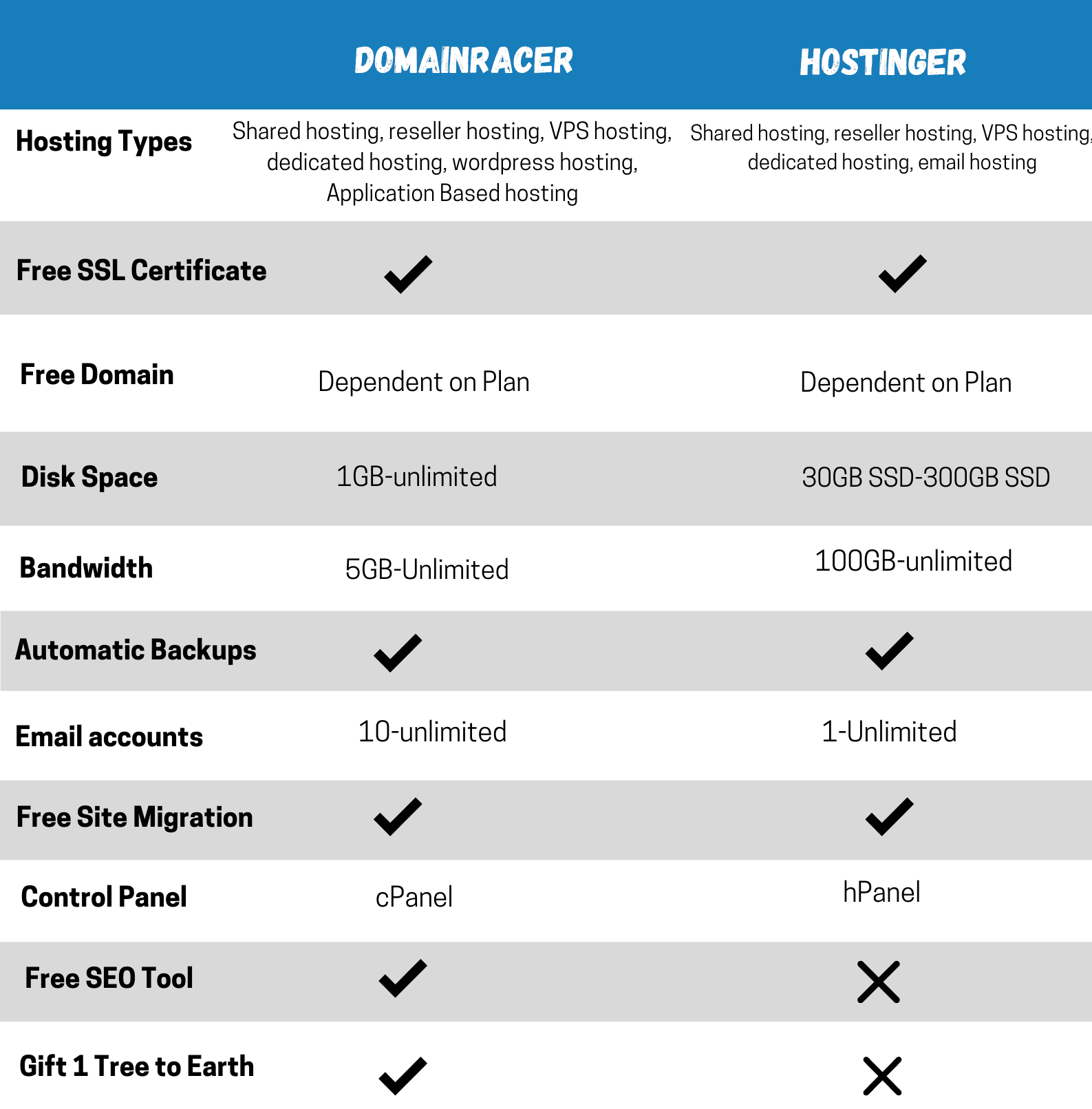 domainracer vs hostinger hosting review